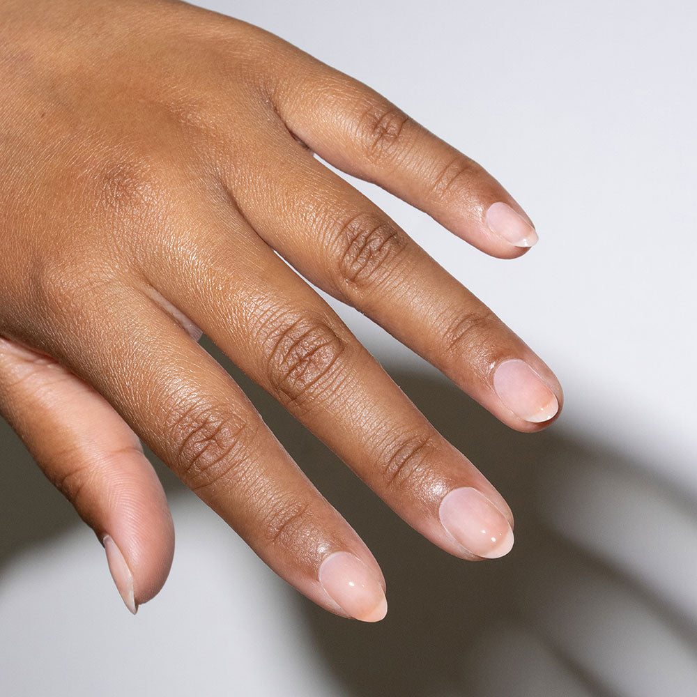 Gelous Peach Builder in a Bottle (BIAB) gel nail polish on model - photographed in New Zealand