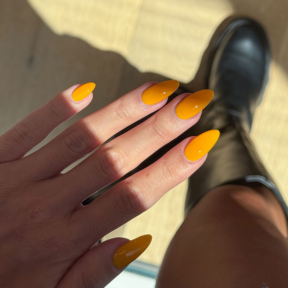 Gelous Colonel Mustard gel nail polish - photographed in New Zealand on model