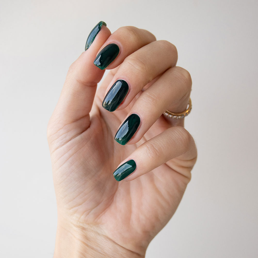 Gelous Darkest Forest gel nail polish - photographed in New Zealand on model