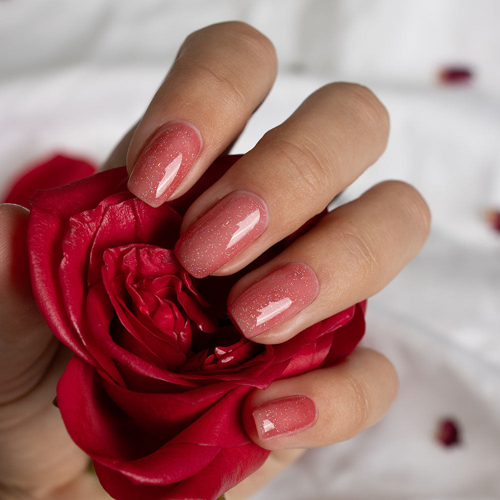 Gelous Enchanted Rose gel nail polish swatch - photographed in New Zealand on model