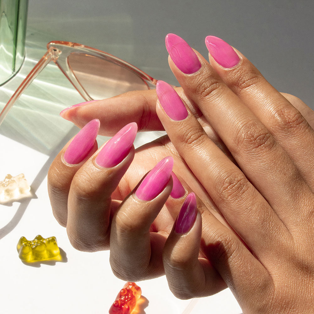 Gelous Fuchsia Jelly gel nail polish - photographed in New Zealand on model