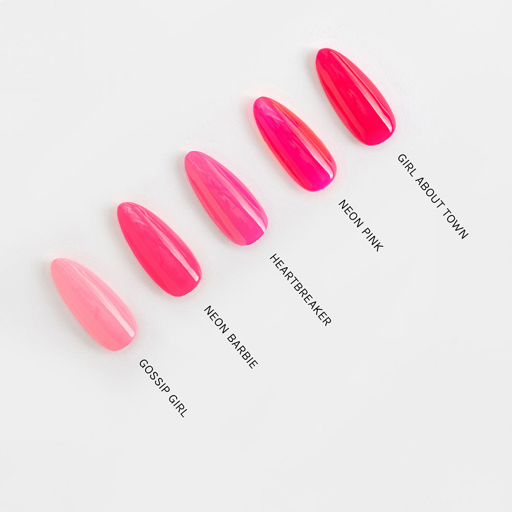 Gelous Neon Barbie gel nail polish comparison - photographed in New Zealand