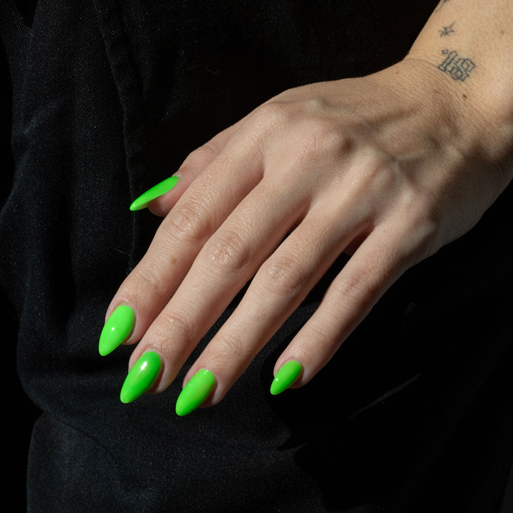 Gelous Neon Green gel nail polish - photographed in New Zealand on model