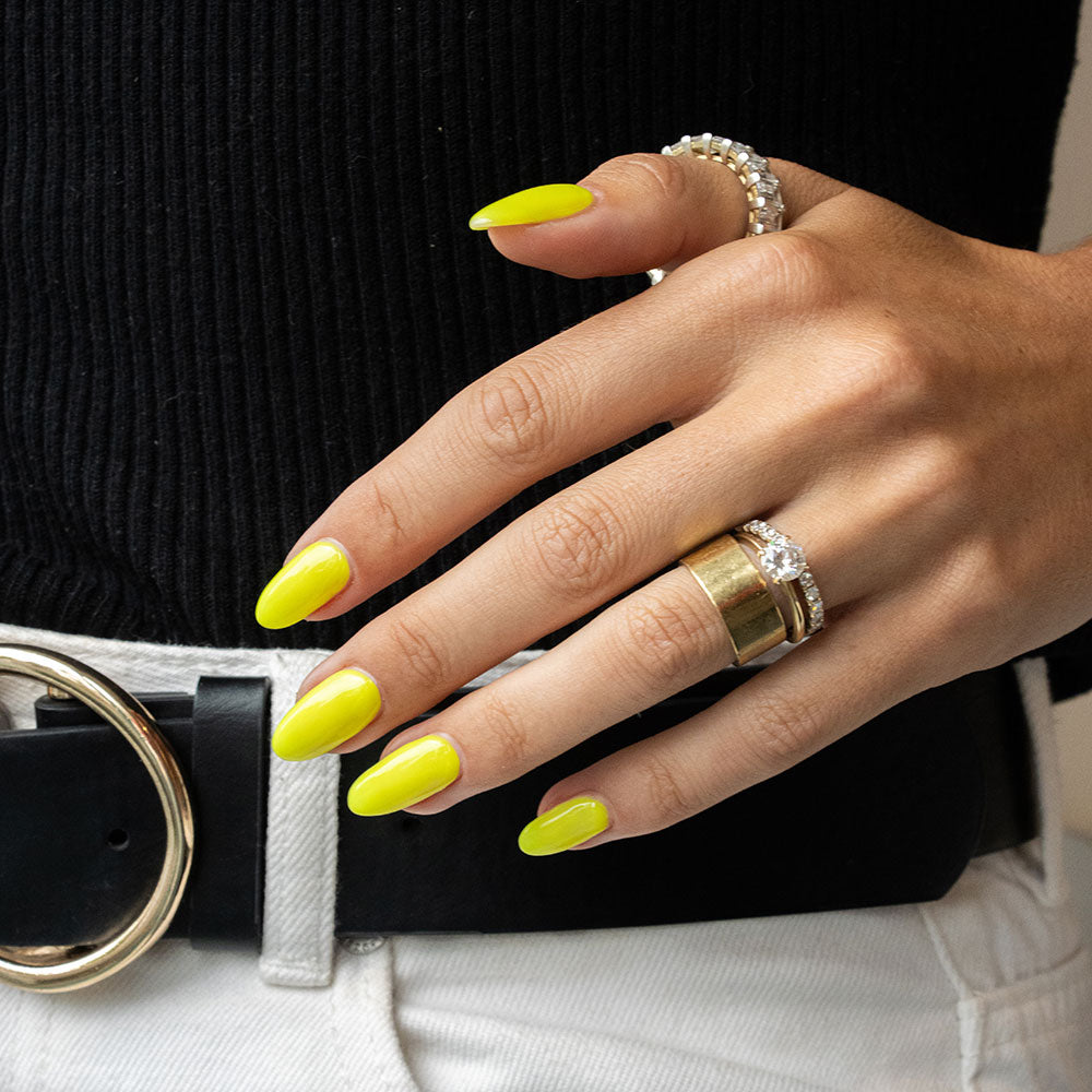 Gelous Neon Yellow gel nail polish - photographed in New Zealand on model