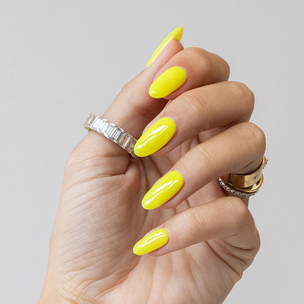 Gelous Neon Yellow gel nail polish - photographed in New Zealand on model