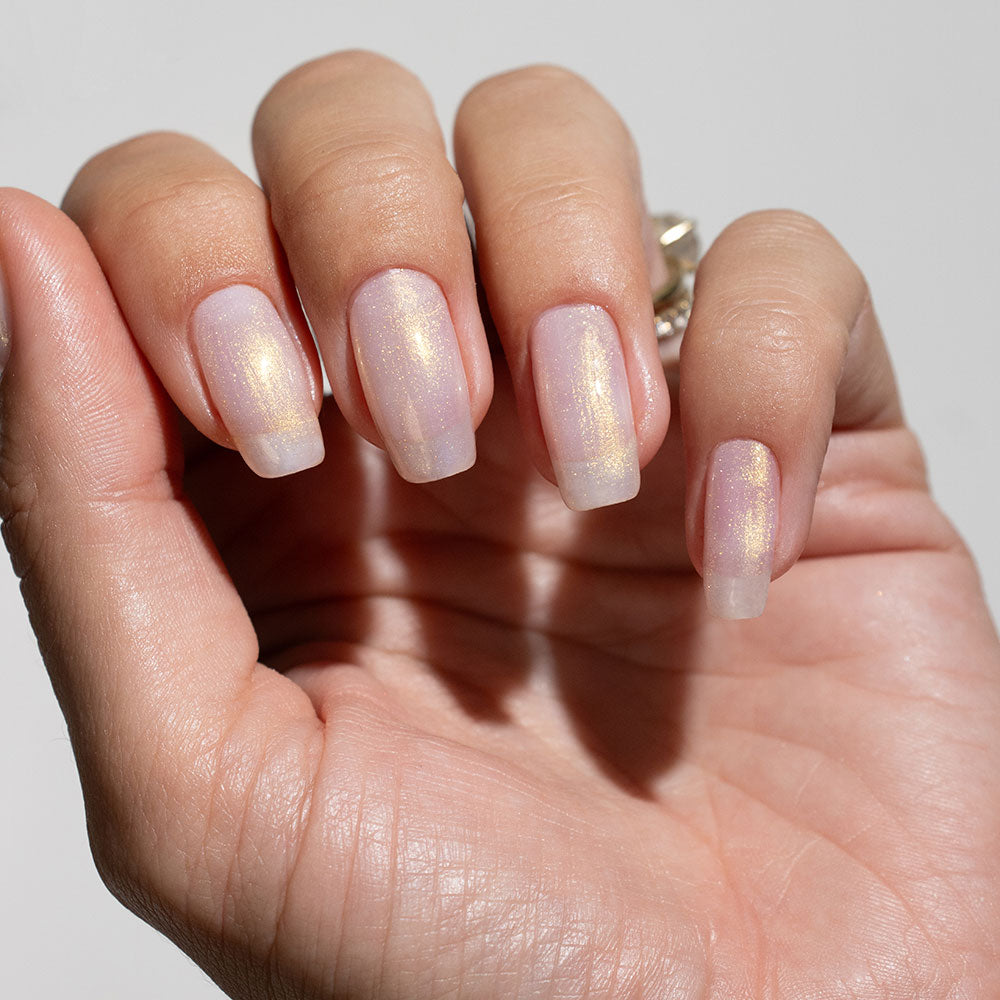 Gelous Pearlescent Rose Quartz gel nail polish - photographed in New Zealand on model