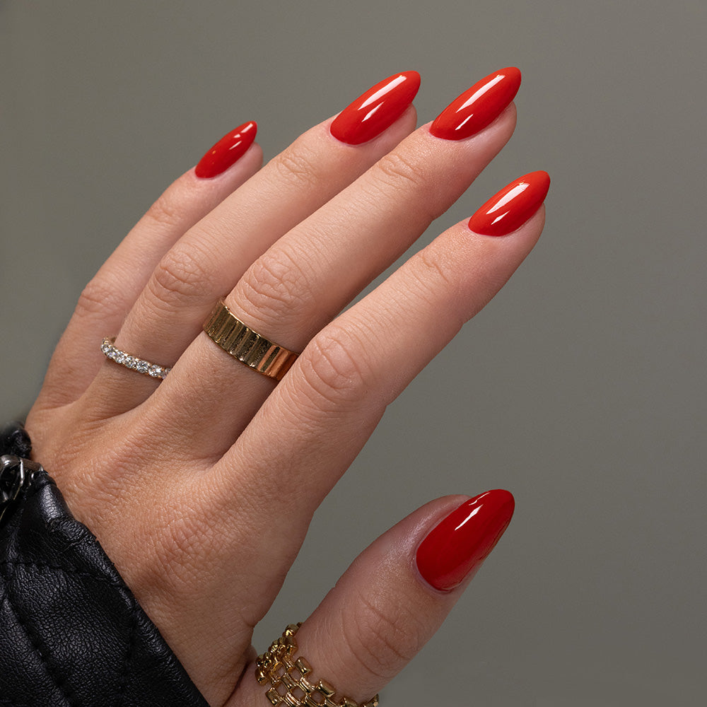 Gelous Red Sass gel nail polish - photographed in New Zealand on model