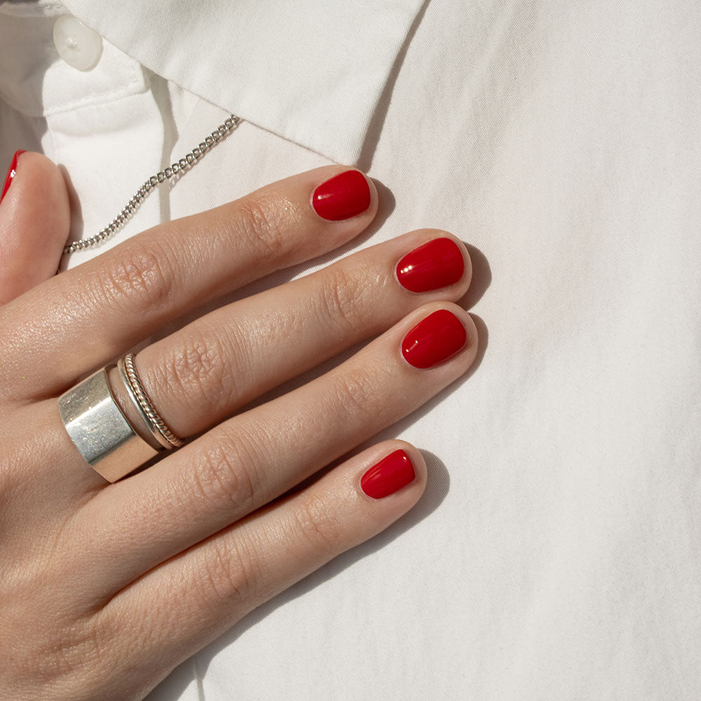 Gelous Red Sass gel nail polish - photographed in New Zealand on model