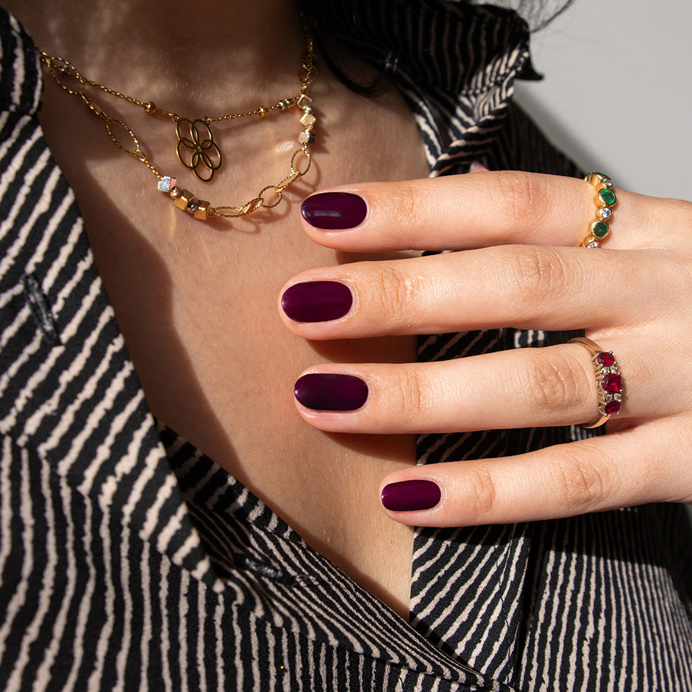 Gelous Vampy Purple gel nail polish - photographed in New Zealand on model