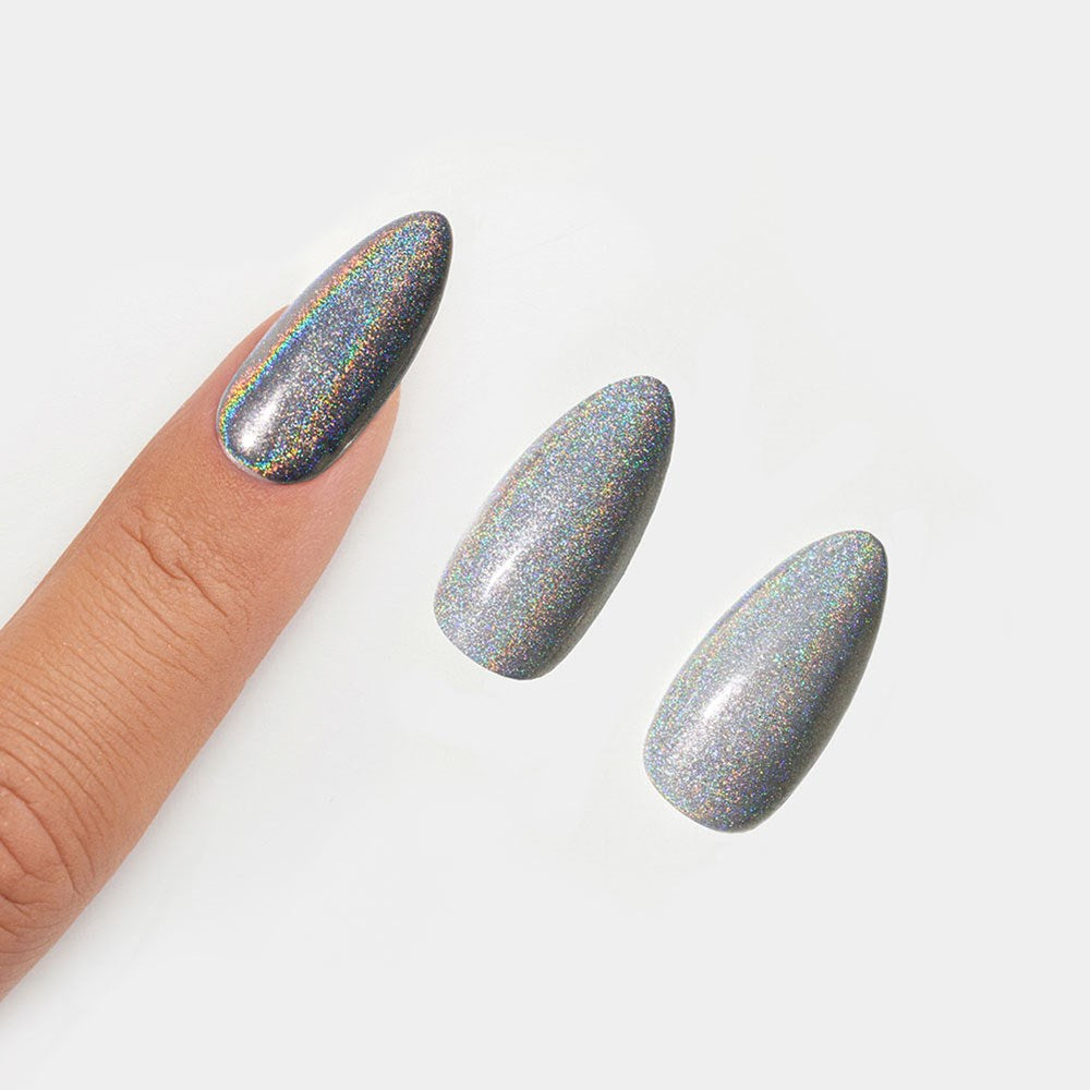 Gelous Graphite Holographic Chrome Powder swatch - photographed in New Zealand