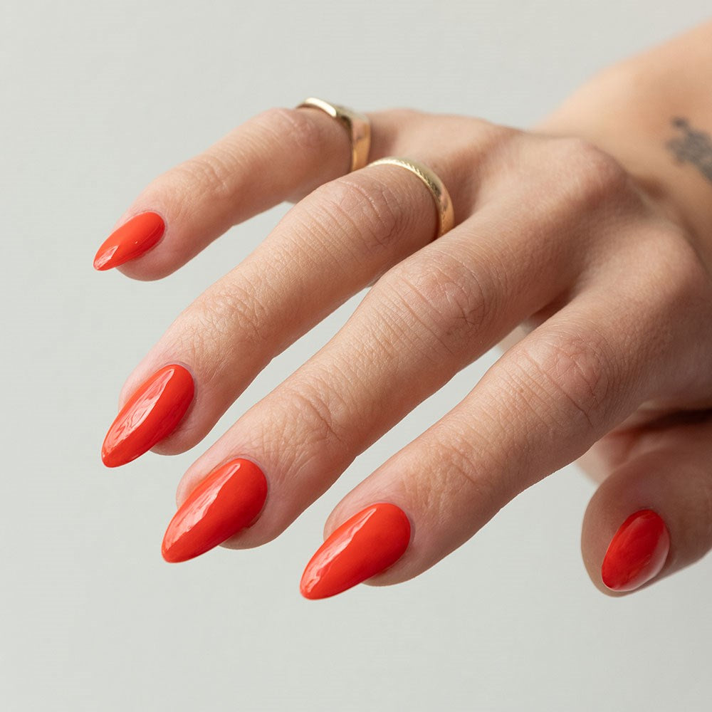 Gelous Imperfect Bright Red gel nail polish - photographed in New Zealand on model