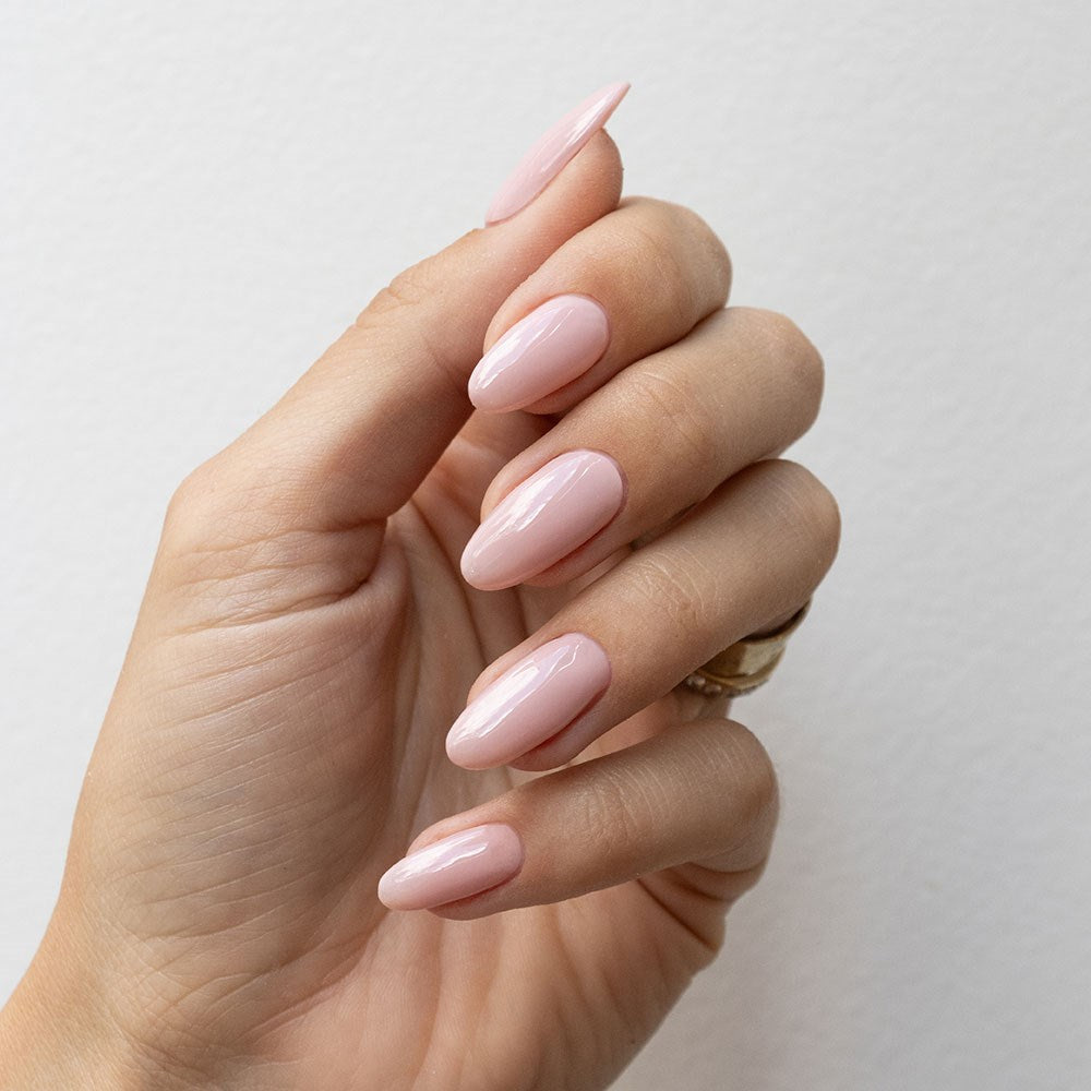 Gelous Imperfect Muted Pink gel nail polish - photographed in New Zealand on model