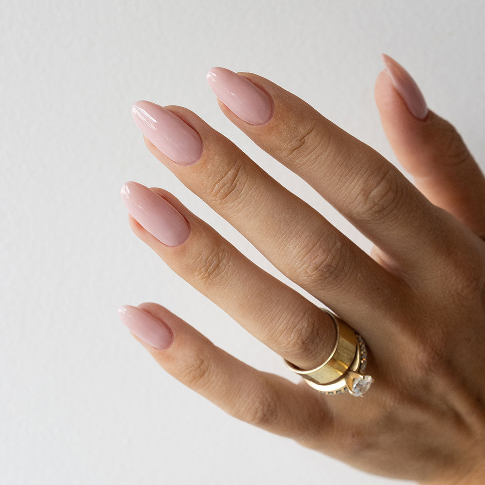 Gelous Imperfect Muted Pink gel nail polish - photographed in New Zealand on model