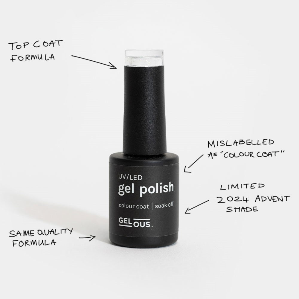 Gelous Imperfect Subtle Glitter Top Coat gel nail polish - photographed in New Zealand