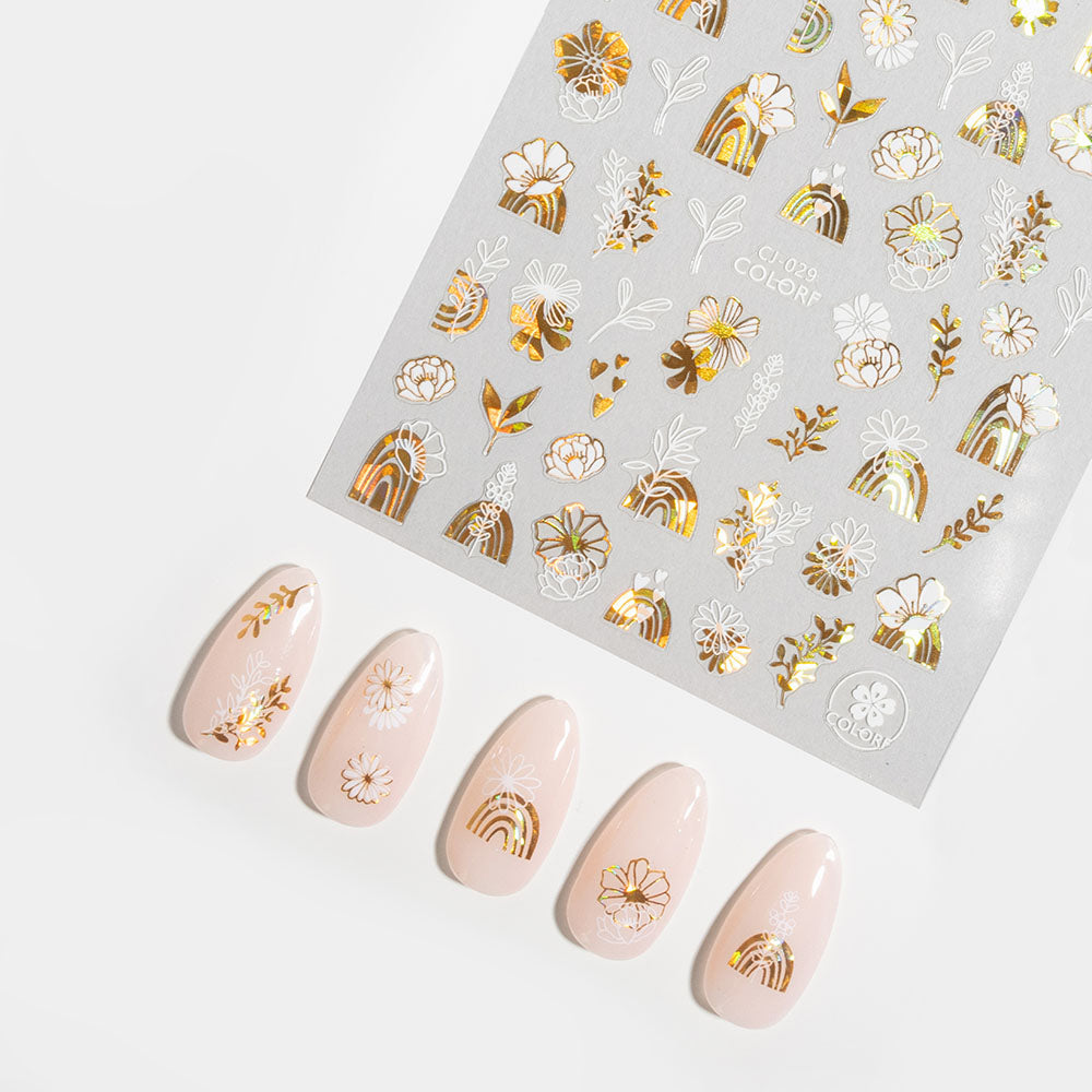 Gelous White &amp; Gold Floral Nail Art Stickers product photo - photographed in New Zealand