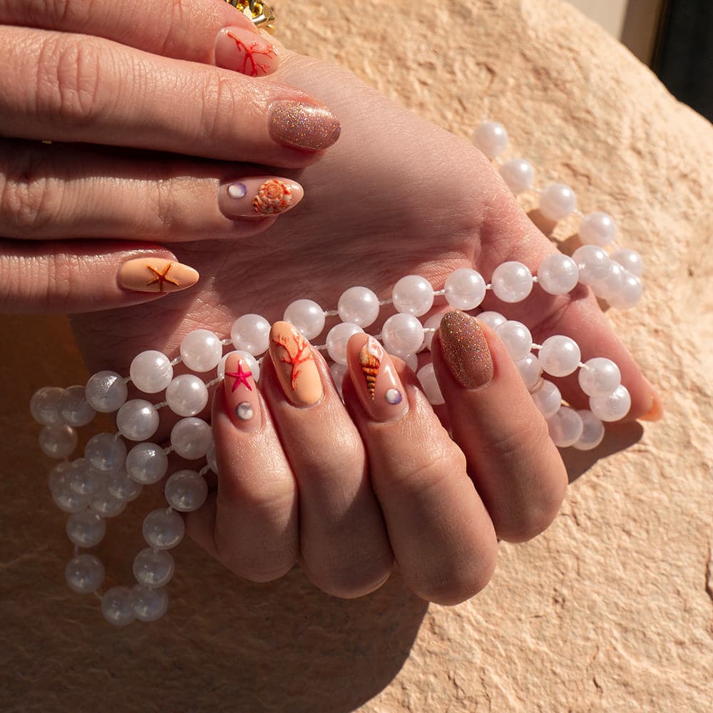 Gelous Seashells Nail Art Stickers - photographed in United Kingdom on model