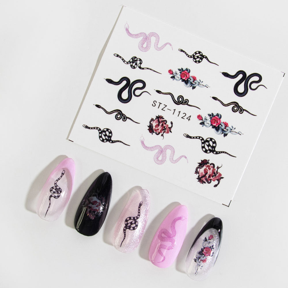 Gelous Black &amp; Pink Snakes Water Nail Transfers product photo - photographed in New Zealand