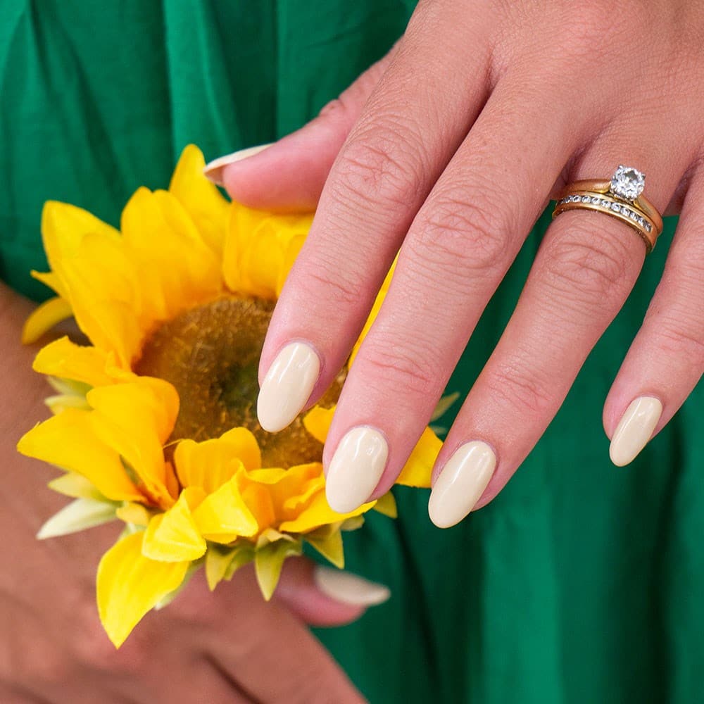 Gelous Act Your Beige gel nail polish - photographed in United Kingdom on model