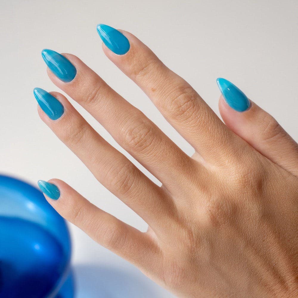 Gelous Blue Jelly gel nail polish - photographed in New Zealand on model