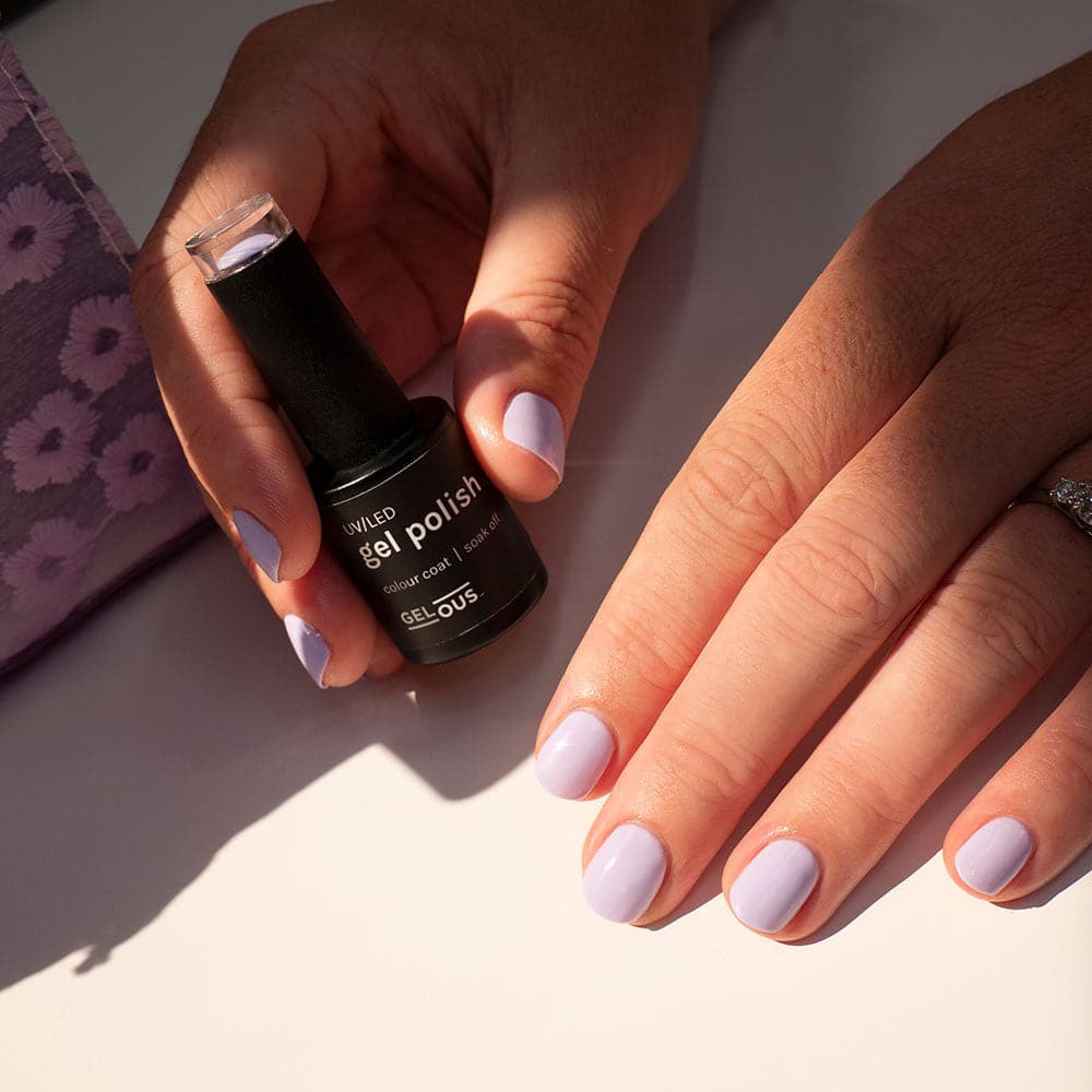 Gelous Lavender Whisper gel nail polish - photographed in Europe on model
