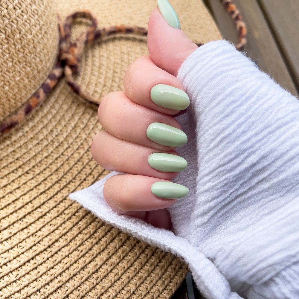 Gelous Matcha gel nail polish - photographed in Europe on model