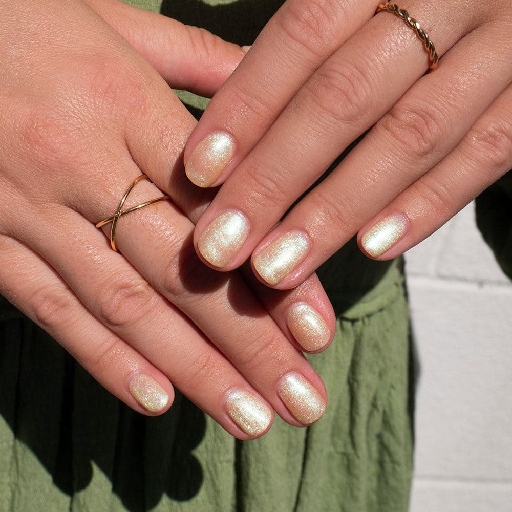 Gelous Pearlescent Seahorse gel nail polish - photographed in Europe on model
