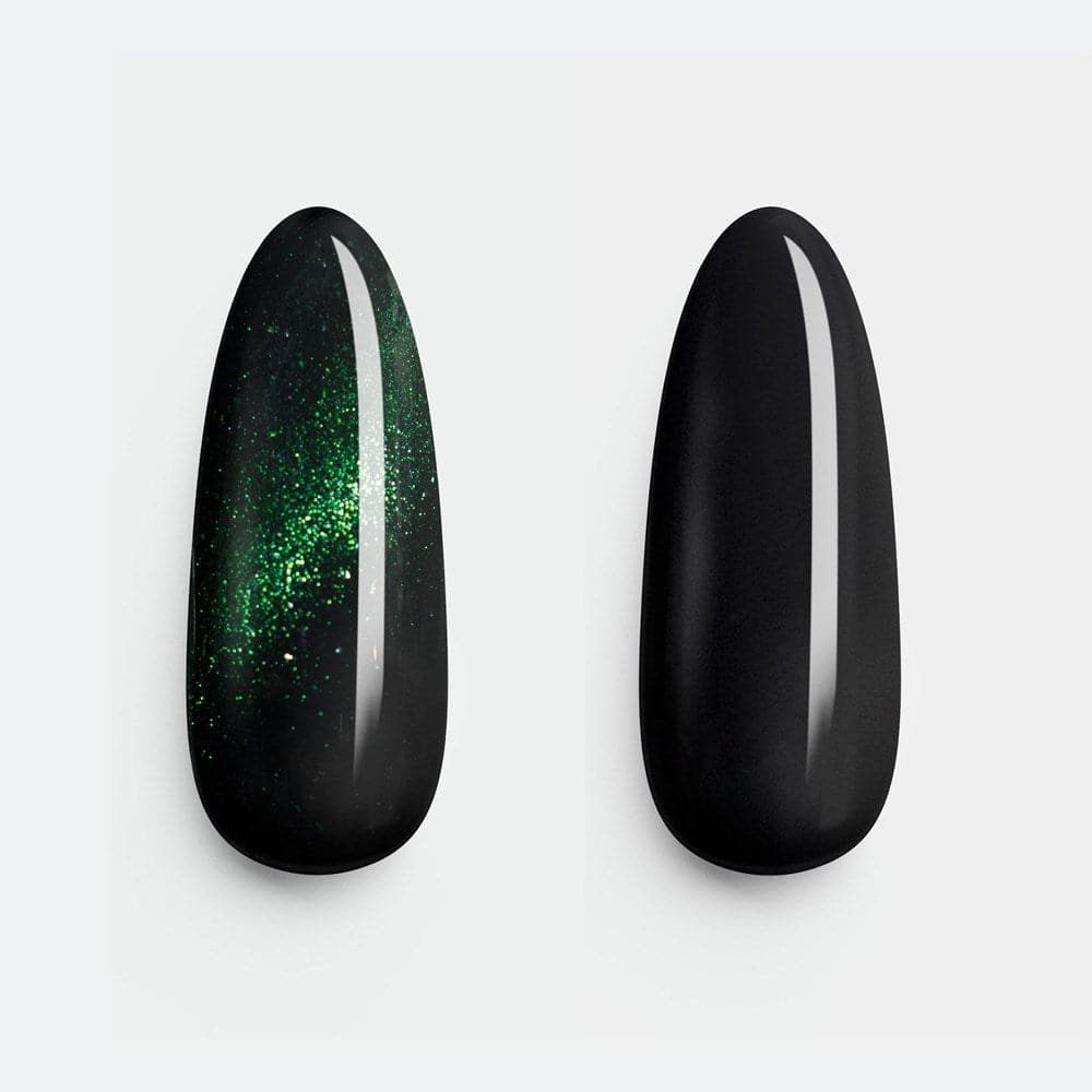 Gelous Fantasy Green and Black Out Fairy gel nail polish swatch - photographed in Europe