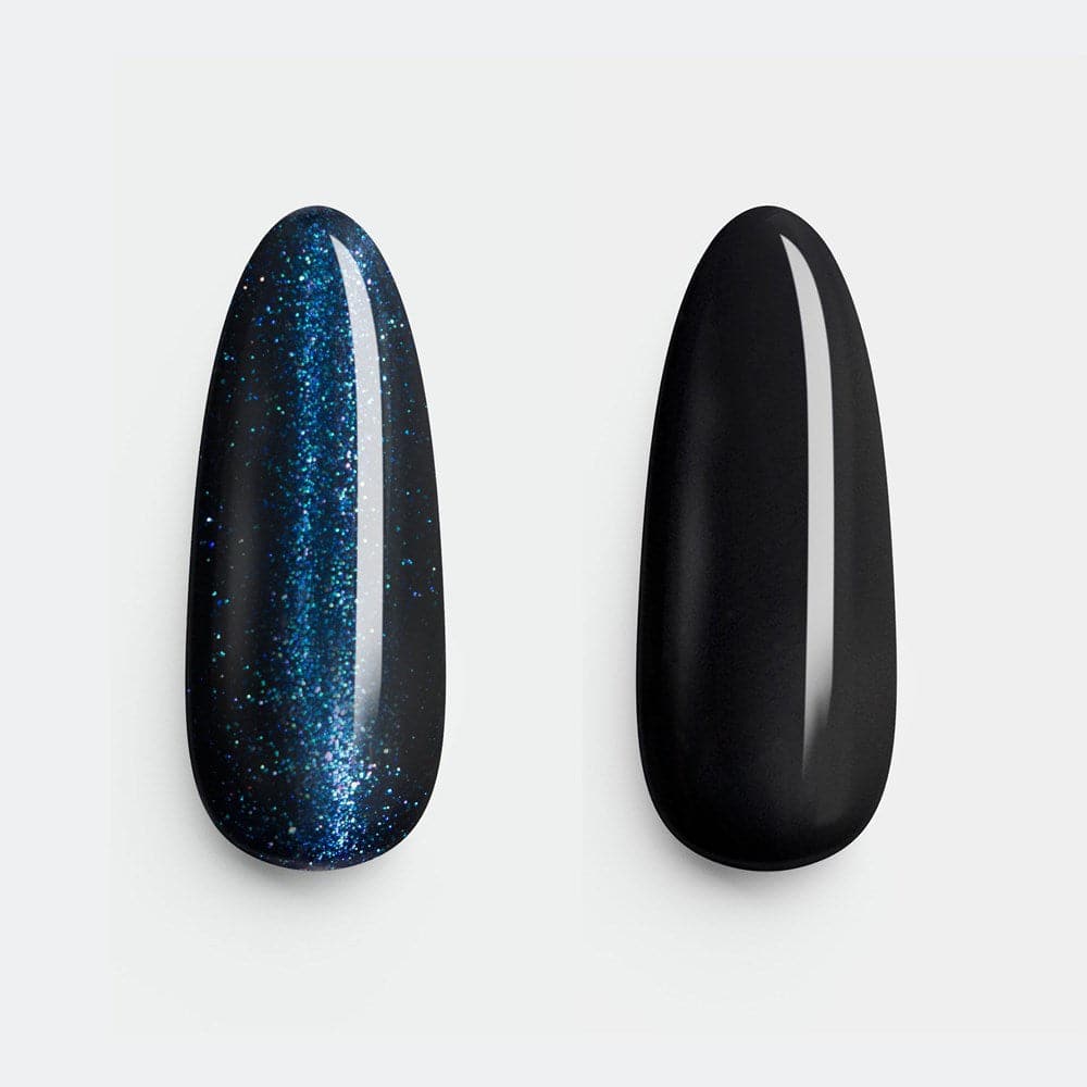 Gelous Fantasy Time Traveller and Black Out  gel nail polish swatch - photographed in America