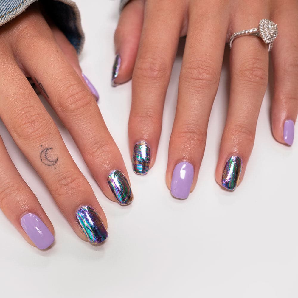 Gelous Iridescence Nail Art Foils - photographed in Europe on model
